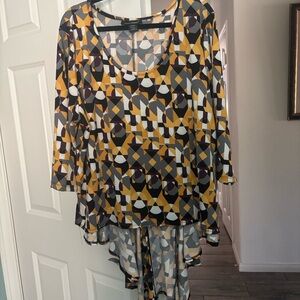 Ashley Stewart Geometric Print Yellow Black Gray Blouse